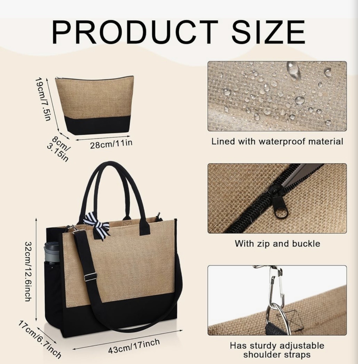 Jute Tote and Cosmetic Bag - Image 4